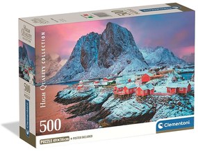 Orașe Hamnøy Norvegia puzzle compact de 500 de piese Clementoni