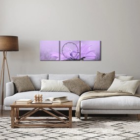 Tablou - Flori mov (cu ceas) (90x30 cm)