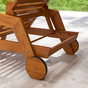 Outsunny Șezlong din lemn cu lamele cu spătar reglabil în 3 poziții cotiere 2 roți 66 x 190 x 73,5 cm | Aosom Romania