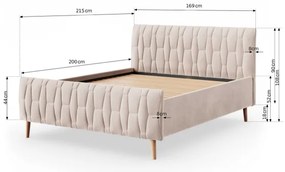 Pat tapițat FLORA, 160x200 cm, bej, fără saltea