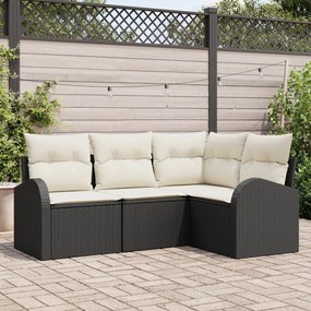 vidaXL Set canapea 4 piese cu perne ratan poli negru