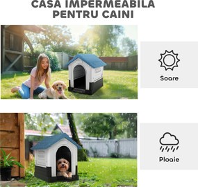 PawHut Cușcă pentru Câini de Exterior din Plastic, Căsuță pentru Câini Mici și Mini cu Ferestre, Acoperiș Înclinat și Bază Ridicată, 64,5x57x66 cm, Albastru | Aosom Romania