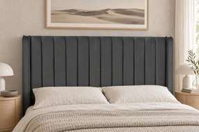 Pat tapițat din catifea Aurelia Simple 200×200 cm, gri închis, cu ladă de depozitare