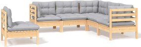 vidaXL Set mobilier grădină cu perne gri, 5 piese, lemn masiv de pin