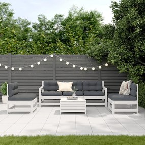 3250741 vidaXL Set mobilier de grădină cu perne, 6 piese, alb, lemn masiv pin
