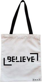 Sacosa de Panza pentru Cumparaturi, Geanta Tote, model Believe, Cu fermoar, 38x34.5 cm, Alba, BEKZ®