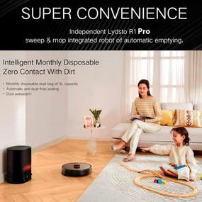 Aspirator robot Xiaomi LYDSTO R1 Pro, 50W, Li-ion 5200 mAh, 3000 Pa, Wi-Fi, Umed / uscat, Autogolire, Autonomie pana la 200 min, Negru