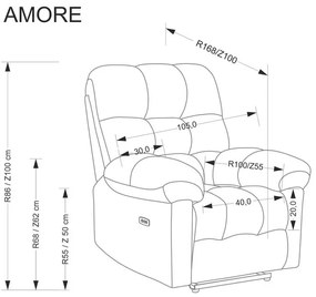 Fotoliu recliner Amore stofa gri H100 cm