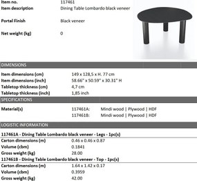 Masa dining moderna design LUX Lombardo negru 149x128cm