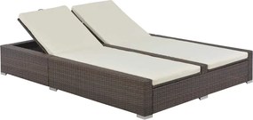 vidaXL Șezlong de plajă dublu, maro, poliratan