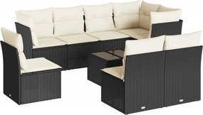 vidaXL Set mobilier de grădină cu perne, 9 piese, negru, poliratan