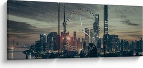 Tablou cu orașul în amurg (cu ceas) (90x30 cm)