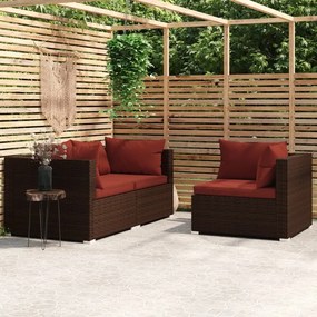 vidaXL Set mobilier de grădină cu perne, 3 piese, maro, poliratan