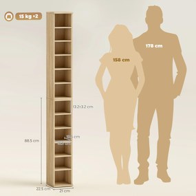 HOMCOM Set de 2 Etajere pentru CD-uri și DVD-uri cu 12 Compartimente Polițe Reglabile 21x22,5x88,5 cm Roble | Aosom Romania