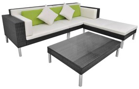 42944 vidaXL Set mobilier de grădină cu perne, 4 piese, negru, poliratan