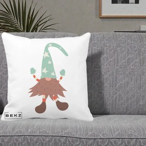 Perna Decorativa Pitic Gnom Nordic cu Cadou Menta, 40x40 cm, Alba Mata, Husa Detasabila, Perna Inclusa, BEKZ®