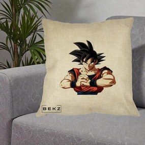 Perna Personalizata Dragon Ball Goku Portret Serios, 40x40 cm, Crem, Husa Detasabila, Perna Inclusa, BEKZ®