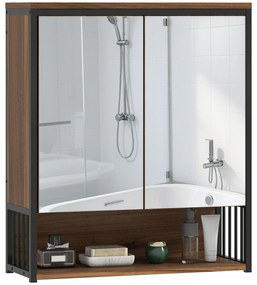 HOMCOM Dulap cu oglindă suspendat pentru baie, dulap de baie din MDF, pal, Maro | Aosom Romania