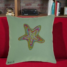 Perna Decorativa Stea de Mare Colorata Psiheledic, 40x40 cm, Verde, Husa Detasabila, Perna Inclusa, BEKZ®