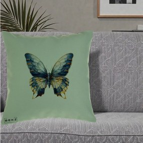 Perna Decorativa Fluture Albastru Auriu Elegant, 40x40 cm, Verde, Husa Detasabila, Perna Inclusa, BEKZ®