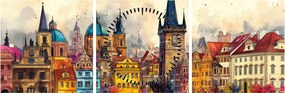 Tablou - Toamna în orașul pictat (cu ceas) (90x30 cm)