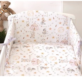 Set lenjerie din bumbac cu protectie laterala pentru pat bebe 120 x 60 cm, Circ Roz