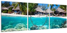 Tablou cu plaja pe insulă tropicală (cu ceas) (90x30 cm)