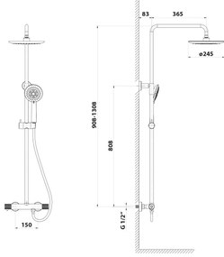 Sapho - Set de duș SOLARIS cu baterie, negru mat