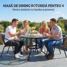 Outsunny Masă Rotundă de Grădină pentru Maxim 4 Persoane cu Gaură pentru Umbrelă, Ø96,5x71 cm, Negru | Aosom Romania