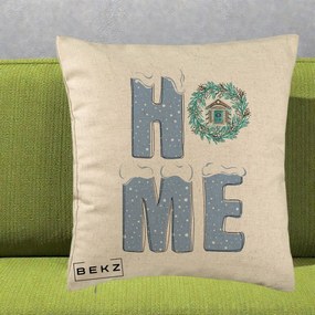 Perna Decorativa HOME Iarna cu Coroana, 40x40 cm, Bej, Husa Detasabila, Perna Inclusa, BEKZ®