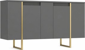 Comoda living gri LUXE, PAL melaminat/metal, 160x35x80 cm