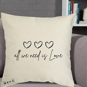 Perna Decorativa All We Need Is Love, 40x40 cm, Ecru, Husa Detasabila, Perna Inclusa, BEKZ®