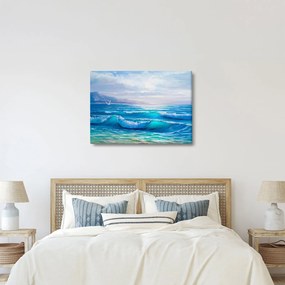 Tablou - Pictură în ulei de mare cu pescăruși (70x50 cm)