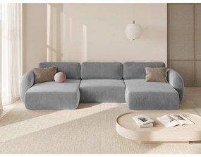 Colțar gri deschis extensibil/cu spațiu de depozitare cu tapițerie din catifea (în formă de "U") Tonale – Cosmopolitan Design