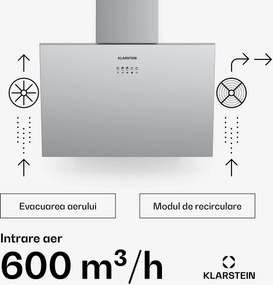 Klarstein Silver Lining 60, hotă de aburi, 60 cm, 600m³/h, EEK, A, oțel inoxidabil