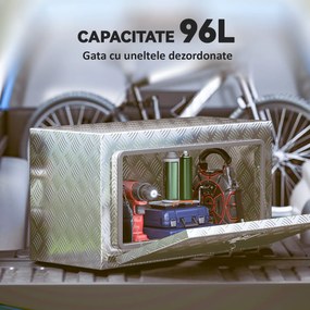 HOMCOM Cutie de Unelte din Aluminiu cu Încuietoare și 2 Chei, Cutie de Depozitare 96L, Rezistentă și Impermeabilă, pentru Pick-Up, Camper, Remorci, 76,2x35,5x40,6cm, Argintiu | Aosom Romania