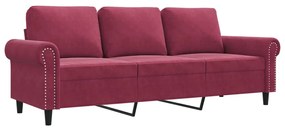 359543 vidaXL Canapea cu 3 locuri, roșu vin, 180 cm, material catifea