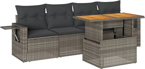 vidaXL Set canapea de grădină cu perne, 5 piese, gri, poliratan