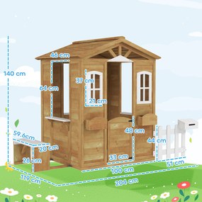 Outsunny Căsuță pentru Copii din Lemn cu Gard și Bancă, 205x119x140 cm | Aosom Romania