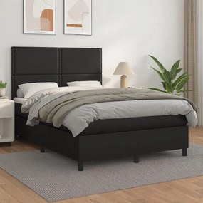 3142779 vidaXL Pat box spring cu saltea, negru, 140x190 cm, piele ecologică