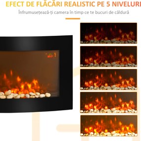 HOMCOM Șemineu Electric Încorporat cu Lumină LED în 7 Culori, Temperatură 15-30°C și Telecomandă, 89,2x13,5x48 cm, Negru | Aosom Romania