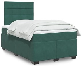 vidaXL Pat box spring cu saltea, verde închis, 120x200 cm, catifea