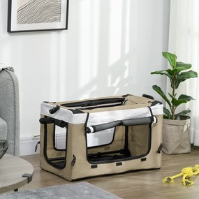 PawHut Cărucior pliabil animale câine pisică landou detașabil pentru umăr 4 roți 81 x 58 x 97,5 cm kaki | Aosom Romania