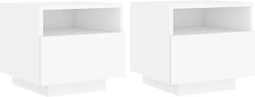 vidaXL Noptiere cu lumini LED, 2 buc., alb, 40x39x37 cm
