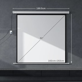 HOMCOM Ecran Proiector de 92 Inch cu Telecomandă, Pânză de Proiector Rulabilă din Plastic și Metal, 189,5x8x189,5 cm, Alb | Aosom Romania
