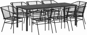 vidaXL Set de masă pentru grădină 9 pcs Negru poliratan