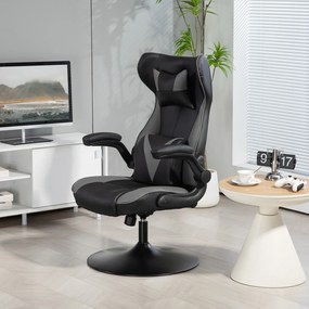 Vinsetto Scaun de gaming cu funcție de leagăn, scaun rotativ, reglabil pe înălțime, scaun tapițat, metal, 67 x 71 x 112 cm, Gri | Aosom Romania