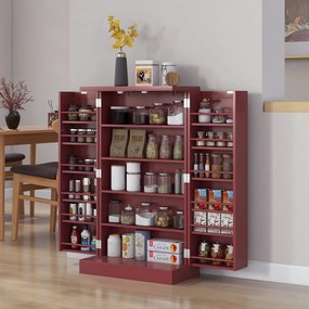 HOMCOM Dulap mobilier de bucătărie despensier 2 uși cu 5 rafturi și 12 recipiente pentru mirodenii - 60 x 30 x 104 cm - roșu | Aosom Romania