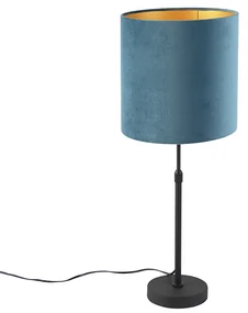 Lampă de masă neagră cu abajur din catifea albastră cu auriu 25 cm - Parte