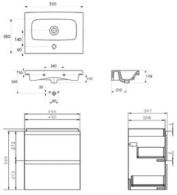 Set B275 mobilier cu lavoar Cersanit, Moduo 60, alb